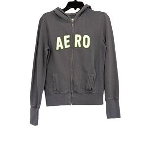 Vintage Y2K Aeropostale Size Large Graphic Full Zip Hoodie 90s Preppy Casual